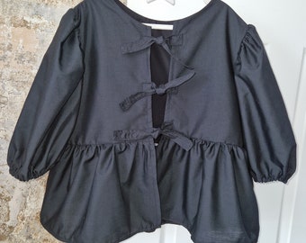 Dames zomerblouse, poplin blouse, lichtgewicht zomerblouse, blouse met strik aan de voorkant, zomeroutfit