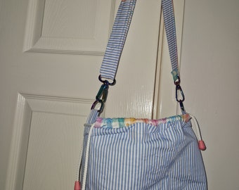 HANDMADE REVERSIBLE BAG, cross body bag with adjustable strap. Cotton fabrice and irredescent hardware
