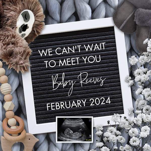 Digital Neutral Boho Pregnancy Announcement Social Media, Gender Neutral Baby, Editable DIY Template, Letter Board, Canva