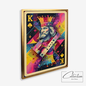 Karty do gry Pop Art Król Pik Sztuka ścienna Wydruk Król Karty do gry Plakat Wystrój pokoju gier Karty do gry Prezent Pokój pokerowy Sztuka na płótnie