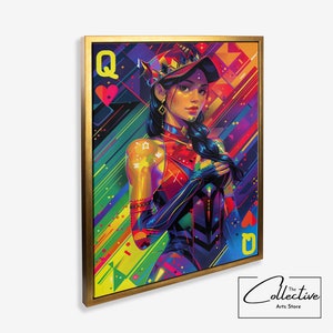 Reina de corazones jugando a las cartas Funky pared arte cartel colorido preppy impresión dormitorio decoración preppy Y2k habitación decoración estética maximalista lienzo