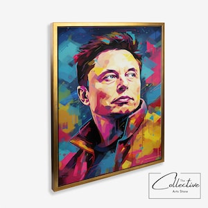 Elon Musk Pop Art Style Portrait Elon Musk Framed Canvas Office Pop Art Interior Elon Musk Painting Wall Art Gift