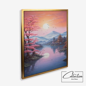 Póster de jardín japonés, impresión en lienzo de Japón, póster enmarcado de Japón sereno, paisaje japonés, lienzo de jardín asiático enmarcado con temática japonesa, arte de pared