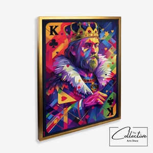 Impression d'art mural Roi des trèfles Poster Roi des cartes à jouer Décoration de salle de jeux Cartes à jouer cadeau Salle de poker Toile Art Cartes à jouer Pop Art