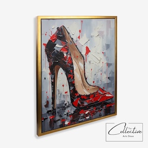 High Heel Wall Art Pump Shoe Oil Painting Print Fashion Wall Decor Birthday Art Gift High Heel Poster Fashion Canvas Art Vogue Decor