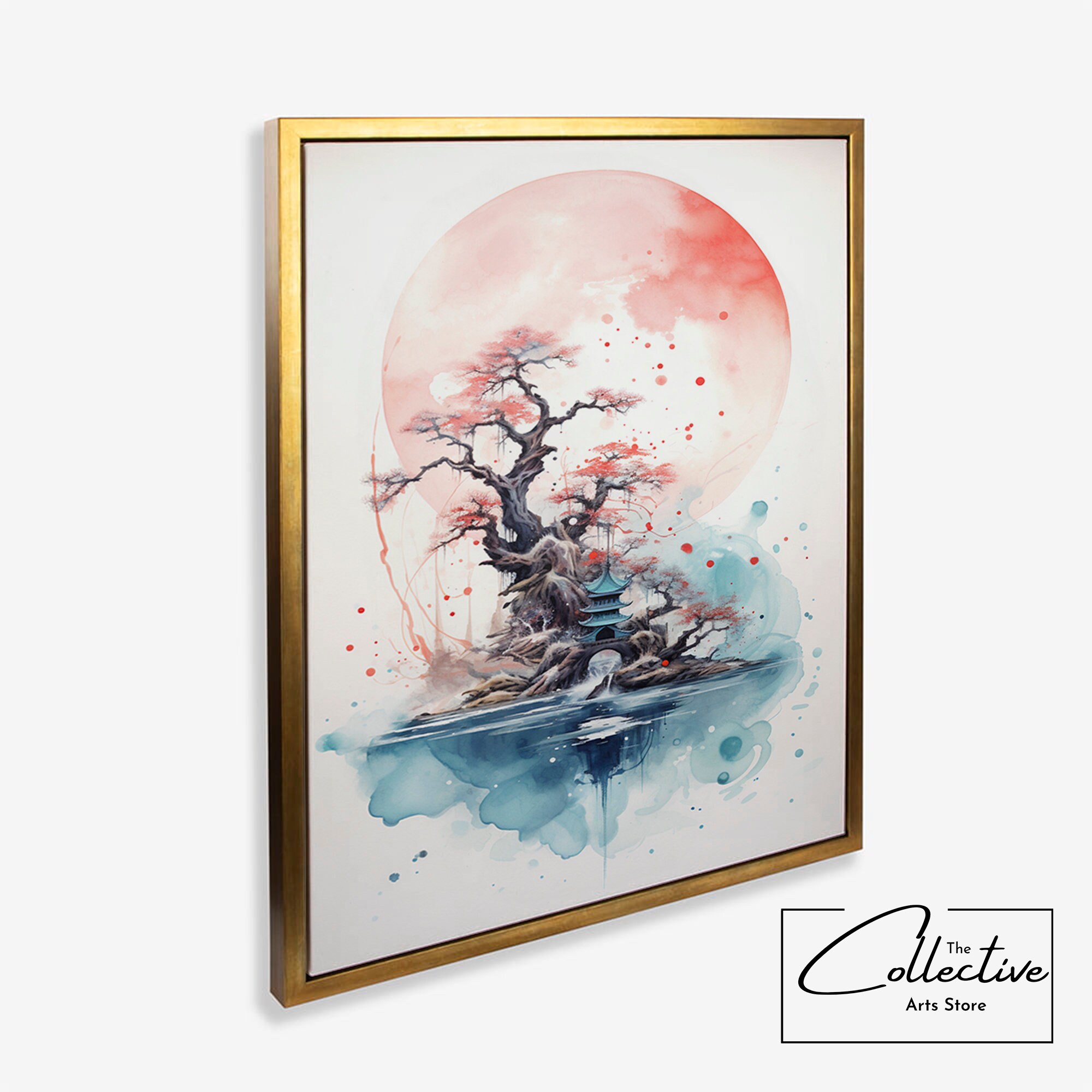 Chinese Landscape Watercolour Poster China Landscape Canvas Zen Garden Watercolour Wall Art Chinese Garden Framed Canvas Wall Art Gift