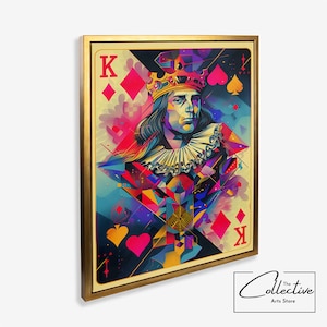 Affiche de cartes à jouer, décoration de salle de jeux, impression d'art mural King Of Diamonds, impression d'art mural King Of Diamonds, cadeau pour une salle de poker, oeuvre d'art sur toile, cartes à jouer Pop Art