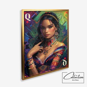 Koningin van Diamond speelkaart Funky Wall Art Poster Kleurrijke Preppy Print Dorm Decor Preppy Y2k Room Decor Esthetische Maximalist Canvas