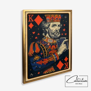 Rey jugando a las cartas cartel sala de juegos decoración rey de diamantes pared arte impresión jugando a las cartas regalo sala de póquer lienzo arte jugar cartas arte pop