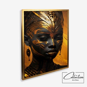 Cartel de arte africano contemporáneo enmarcado oro negro decoración hermosa mujer africana lienzo arte África cultura impresión contemporáneo estilo hogar regalo
