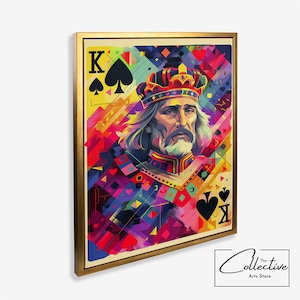 Rey de espadas pared arte impresión rey naipes cartel sala de juegos decoración naipes regalo sala de póquer lienzo arte jugar cartas arte pop