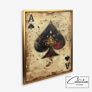 Vintage Ace of Spades Naipes Arte de la pared Cartel de cartas antiguas Decoración de la sala de juegos Tarjetas vintage Lienzo Arte de oficina Impresión del as de espadas