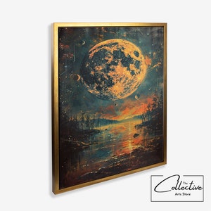 Mond Wandbild, himmlische Kunst, Space Painting, Nachthimmel Kunst, Wohnzimmer Dekor, Kunst Geschenk | Leinwand, Poster, gerahmt oder ungerahmt