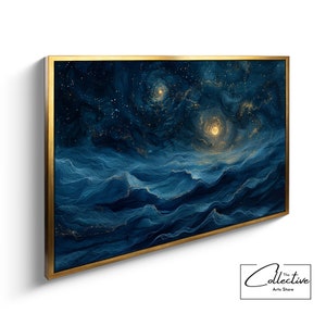 Mond Wandkunst, himmlische Dekoration, Weltraum Malerei, Sternenhimmel, Schlafzimmer Dekor, Kunst Geschenk | Leinwand, Poster, gerahmt oder ungerahmt