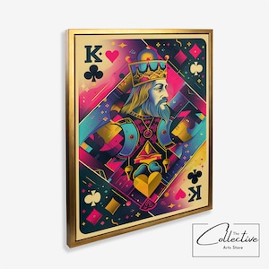 King Of Clubs Stampa incorniciata Poker Room Canvas Art Carte da gioco Pop Art Wall Art King Carte da gioco Poster Game Room Decor Carte da gioco Regalo