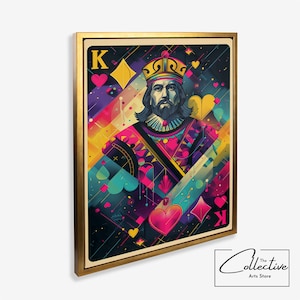 Poster King Playing Cards, décoration de salle de jeux King Of Hearts, impression d'art mural, cartes à jouer, cadeau pour salle de poker, oeuvre d'art sur toile, cartes à jouer Pop Art