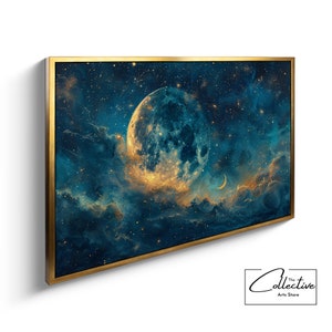 Mond Wandkunst, himmlische Dekoration, sternenklarer Nachthimmel, Weltraum Malerei, Schlafzimmer Dekor, Kunst Geschenk | Leinwand, Poster, gerahmt oder ungerahmt