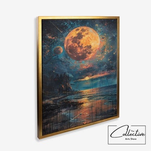 Mond Wandkunst, himmlische Dekoration, Weltraummalerei, Sternenhimmel, Schlafzimmer Dekor, neues Zuhause Geschenk | Leinwand, Poster, gerahmt oder ungerahmt