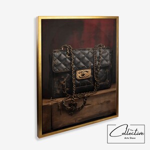 Poster incorniciato Borsa di design vintage Arte da parete di moda Arte su tela di moda di fascia alta Chanel Impression Bag Poster Amante della moda Regalo d'arte