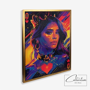 Herzkönigin Spielkarte Druck Funky Art Poster Bunte Preppy Gerahmter Druck Wohnheim Dekor Preppy Y2k Raum Dekor Spielkarten Leinwand Kunst