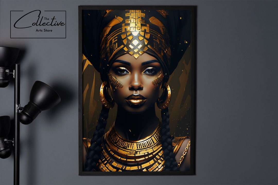 Contemporary African Art Canvas Gold Black Coloured Art African Wall