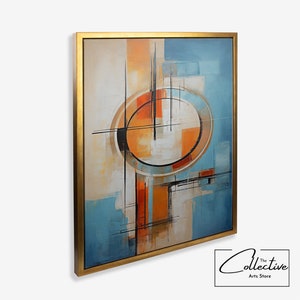 Azul naranja pintura abstracta arte abstracto cartel arte geométrico lienzo enmarcado arte de la pared regalo decoración de la pared abstracta forma del círculo impresión del arte