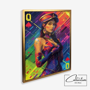 Cartel de la reina de espadas jugando a las cartas Funky pared arte dormitorio decoración colorido preppy impresión preppy Y2k decoración de la habitación estética maximalista lienzo