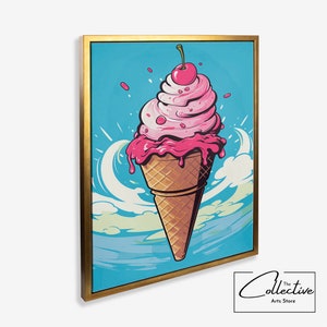 Eis Pop Art Poster Food Wandkunst Eis Leinwand Eis Print Food Wand Dekor Gelato gerahmtes Plakat Geschenk Poster Eistüte