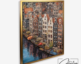 Amsterdam Poster City Painting Amsterdam Wall Decor Netherlands Gift Dutch Travel Art Amsterdam Cityscape Framed Poster Amsterdam Canals