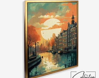 Amsterdam Cityscape Poster Amsterdam City Canvas Holland Decor Travel Gift Amsterdam Dutch Framed Poster Amsterdam Wall Art Souvenir