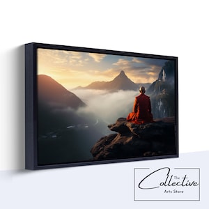 Misty Mountain Poster Monk Portrait Canvas Meditation Wall Art Poster Monk Meditating Portrait Wall Art Gift Mindful Wall Decor