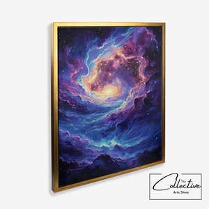 Weltraum Wandkunst, himmlisches Dekor, Weltraum Malerei, kosmische Kunst, Büroeinrichtung, Housewarminggeschenk | Leinwand, Poster, gerahmt oder ungerahmt