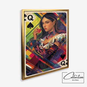 Jugando a las cartas Reina de espadas imprimir funky pared arte cartel colorido preppy impresión dormitorio decoración preppy Y2k habitación decoración estética maximalista lienzo