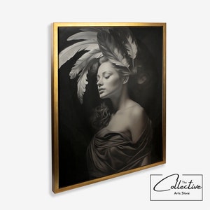 Portrait Woman Black White Wall Art Housewarming Gift Female Painting Gift Home Decor Woman Drawing Framed Canvas Art Woman Portrait