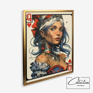 Reina de corazones jugando a las cartas Funky pared arte cartel colorido preppy impresión dormitorio decoración preppy Y2k habitación decoración estética maximalista lienzo