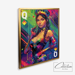 Speelkaart Funky Wall Art Queen of Diamonds Poster Kleurrijke Preppy Print Dorm Decor Preppy Y2k Room Decor Esthetische Maximalist Canvas
