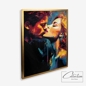 Küssendes Paar Poster Kuss Porträt Leinwand Wanddekor Zeitgenössische Wandkunst Kuss gerahmtes Plakat Housewarming Geschenk sinnliche Wanddekoration