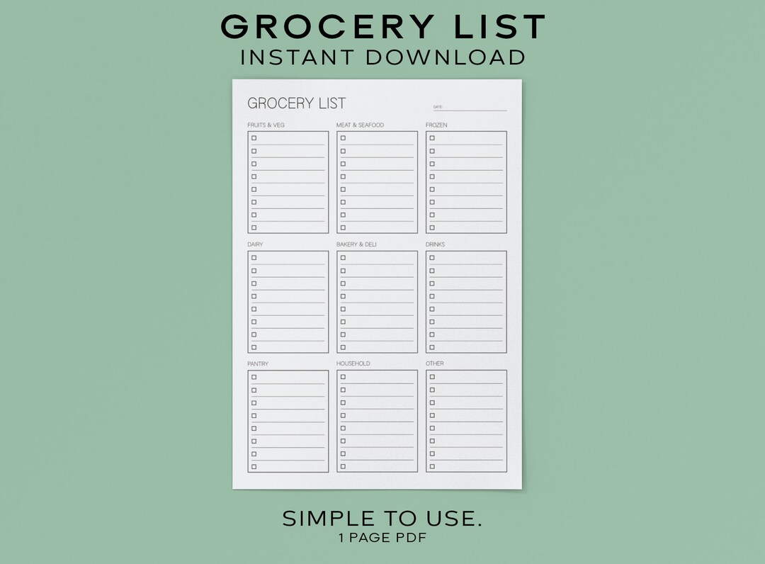 Printable: Grocery List PDF - Organization &amp; Planning - Etsy