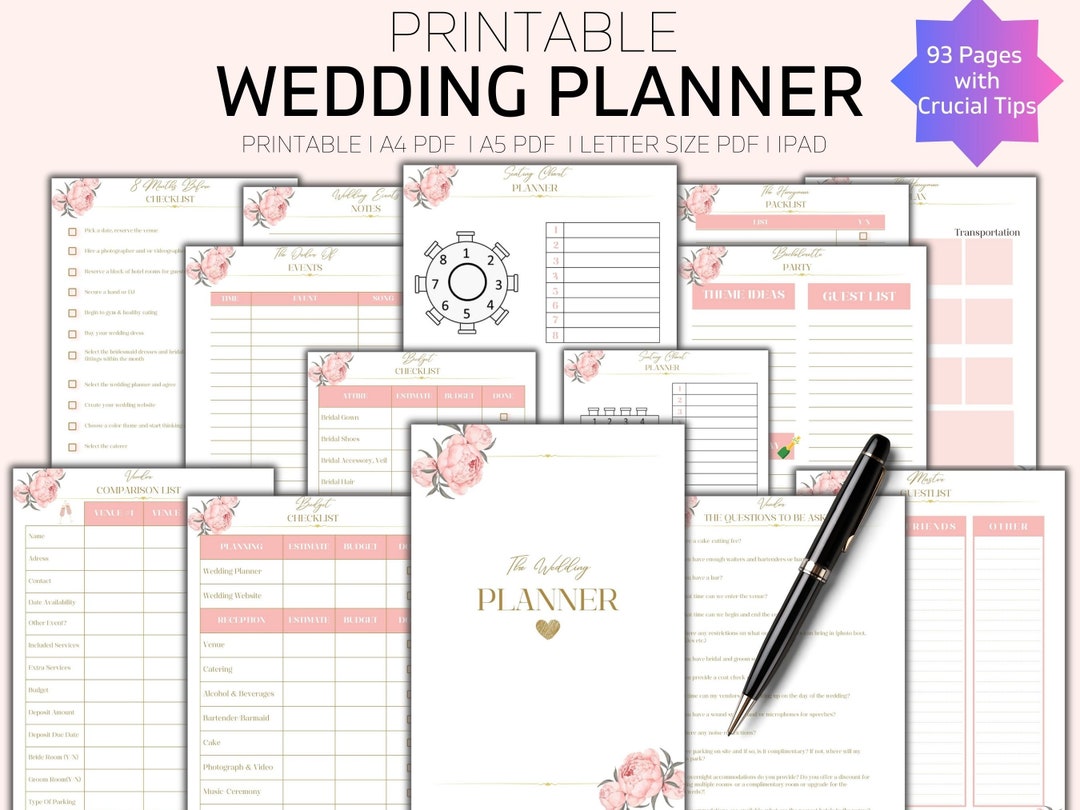 Wedding Planner Printable, Printable Wedding Planner Kit, Wedding ...