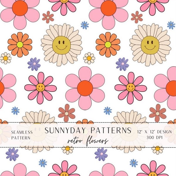 Retro Floral Seamless Pattern, Digital Flowered Background, Retro Flowered Design, Seamless File, Designs for Crafting, Scrapbooking Paper