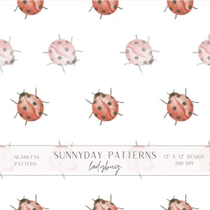 Ladybug Seamless Design, Ladybug Seamless Pattern, Patterned Background, Watercolor Digital Designs, Faded Ladybugs, Crafting Designs