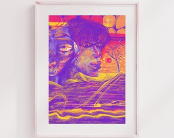 Vision Chromatique – Ilustración contemporánea coloreada para decoración mural
