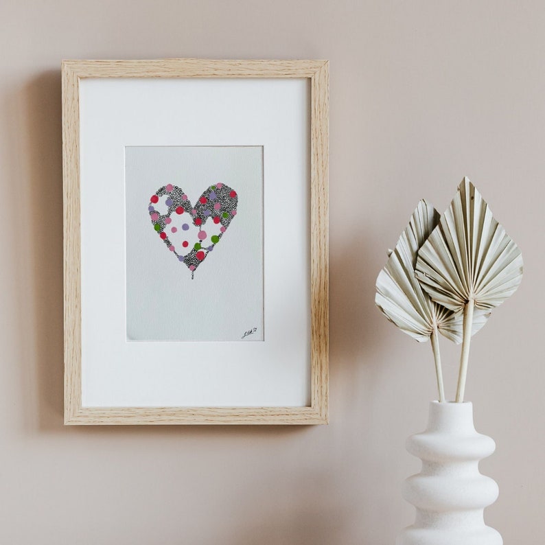 Bubble Heart, original drawing, danish, art, happy, colours