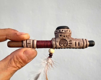 Vishnou | Pipe chamanique rituelle faite à la main pour fumer du tabac, du mapacho et des herbes spirituelles | Format de poche