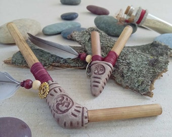 Devi Duo | Kuripe Tepi Set with Nose Fitting | Handmade, shamanic pipes | Pocket-size