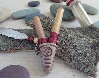 Devi | Handmade Kuripe shamanic pipe with the Ohm and magpie feather  | Nose Fitting