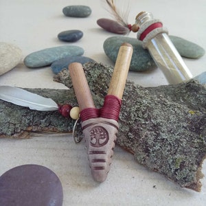 Devi Handmade Kuripe shamanic pipe with the Ohm and magpie feather Nose Fitting image 1