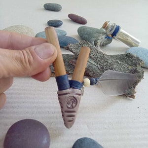 Devi Handmade Kuripe shamanic pipe with the Ohm and magpie feather Nose Fitting image 4