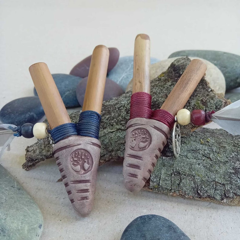 Devi Handmade Kuripe shamanic pipe with the Ohm and magpie feather Nose Fitting image 2