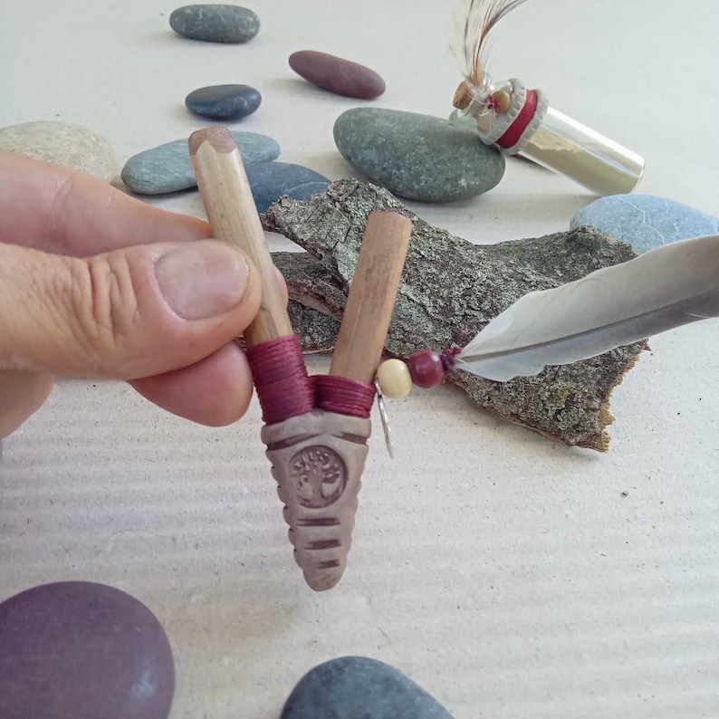Devi Handmade Kuripe shamanic pipe with the Ohm and magpie feather Nose Fitting image 3